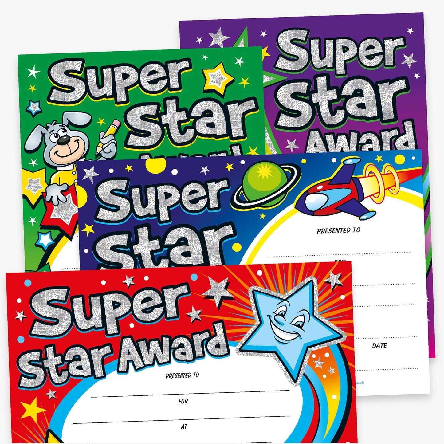 20 Holographic Super Star Award Certificates - A5