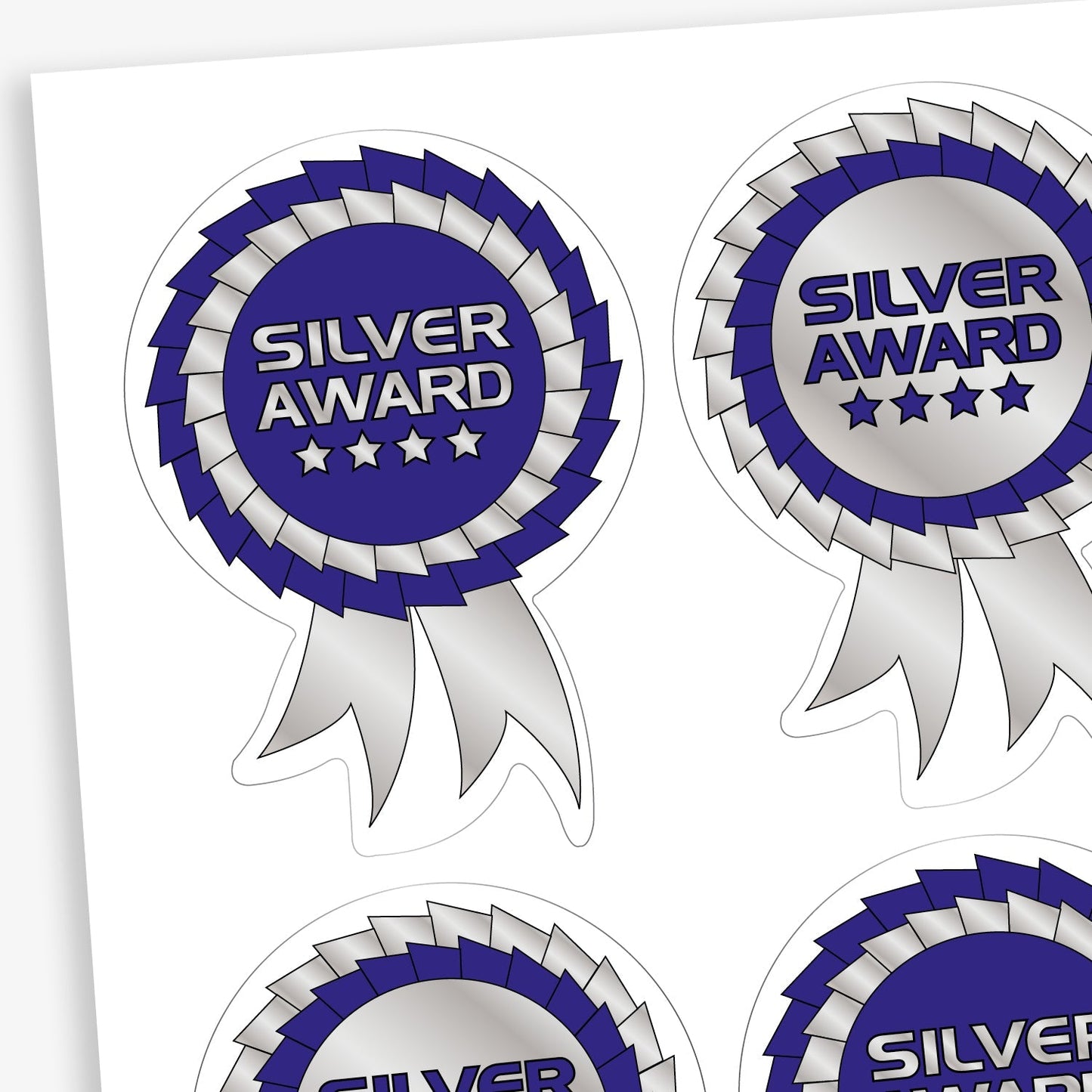 25 Metallic Rosette Stickers - Silver - 54 x 37mm