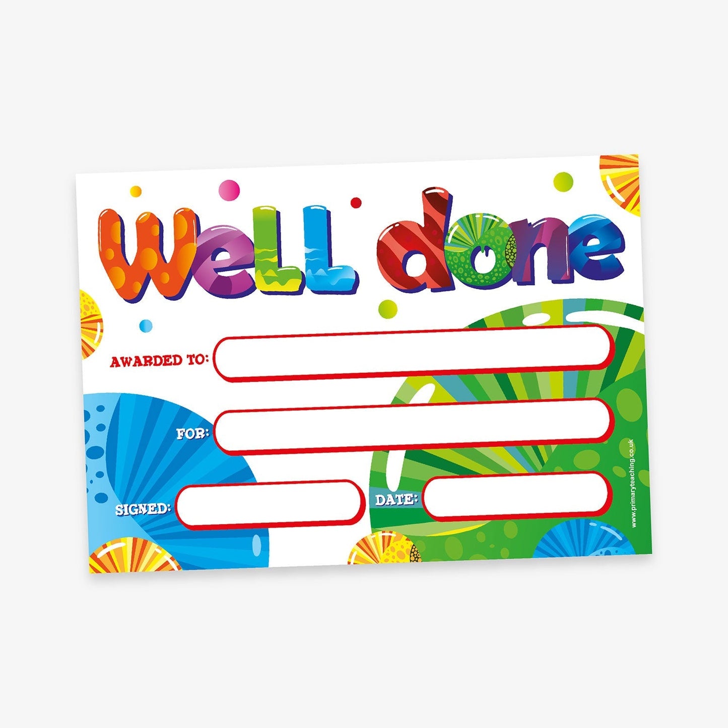 20 Bubblegum Scented Well Done Certificates - A5