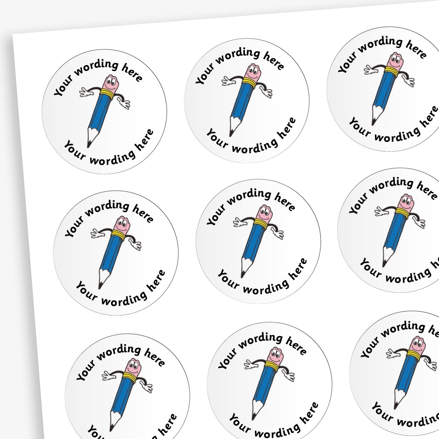 70 Personalised Blue Pencil Stickers - 25mm