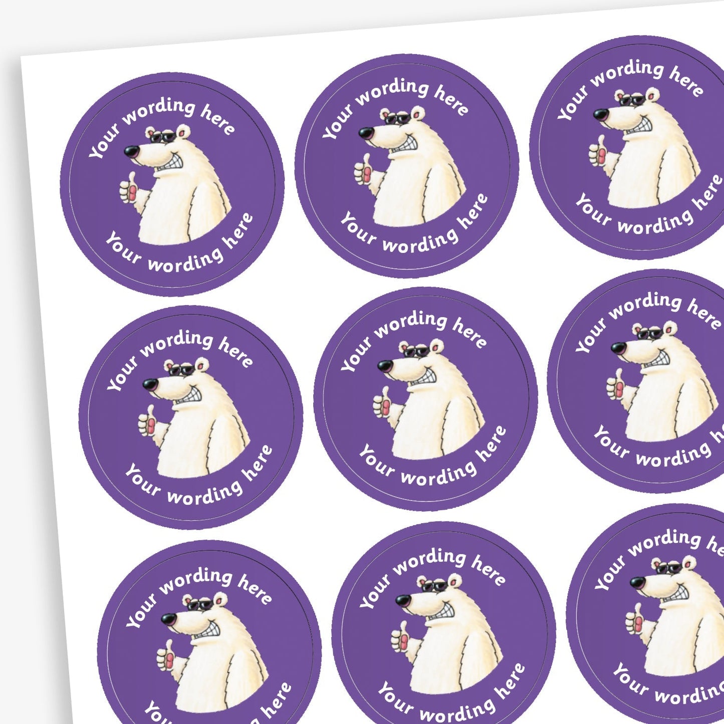 70 Personalised Polar Bear Stickers - 25mm