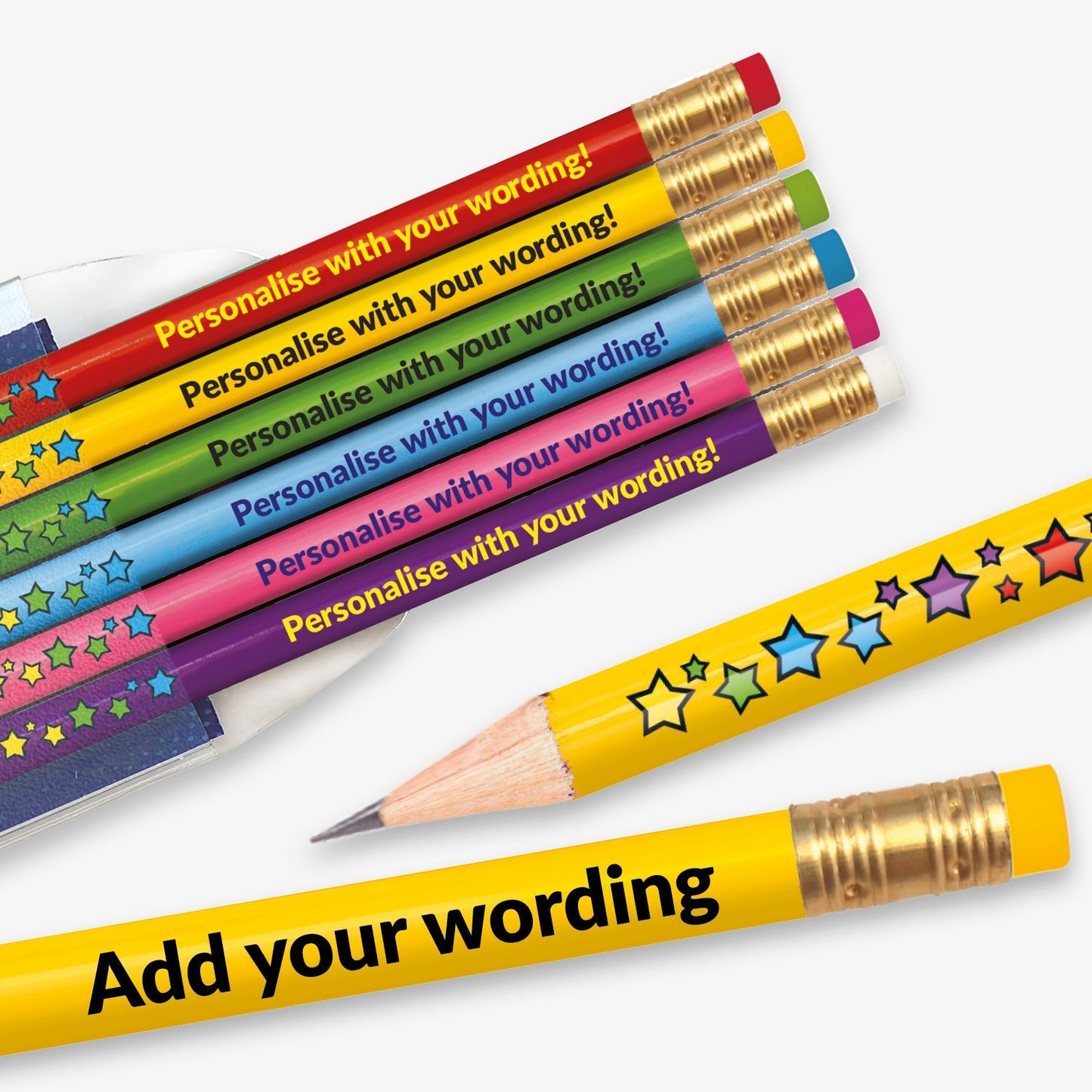 6 Personalised Star Design Pencils