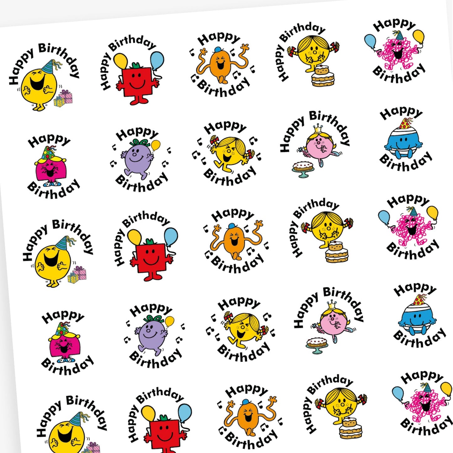 35 Mr Men & Little Miss Birthday Stickers - 37mm