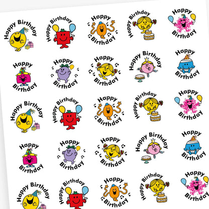 35 Mr Men & Little Miss Birthday Stickers - 37mm