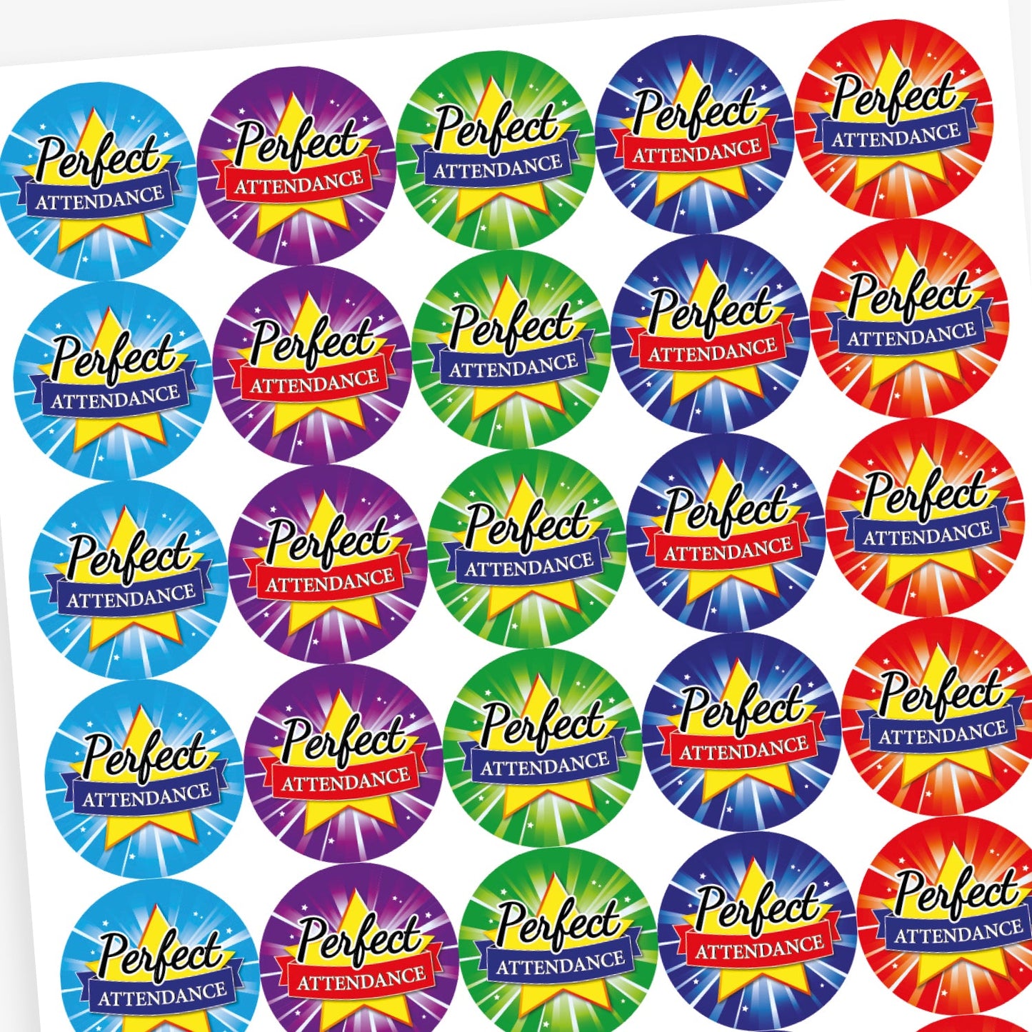 35 Perfect Attendance Stickers - 37mm