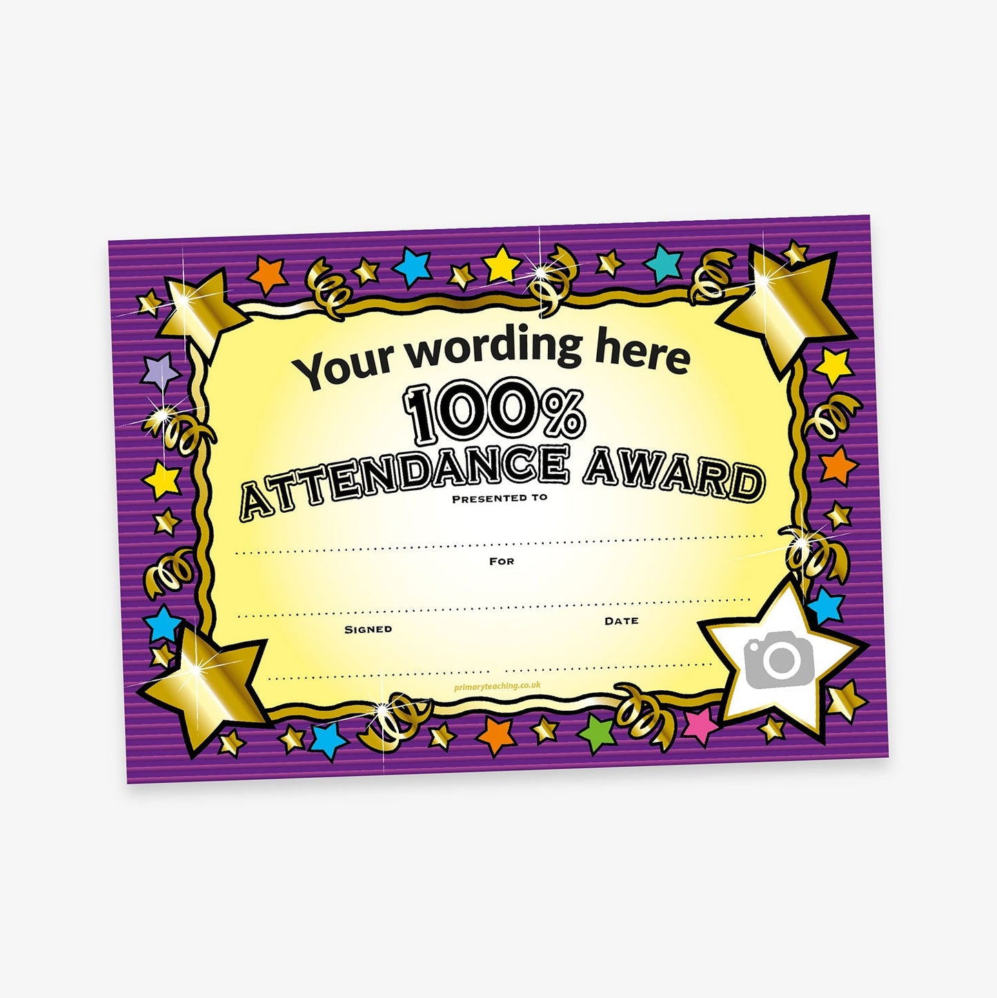 Personalised 100% Attendance Award Certificate - A5