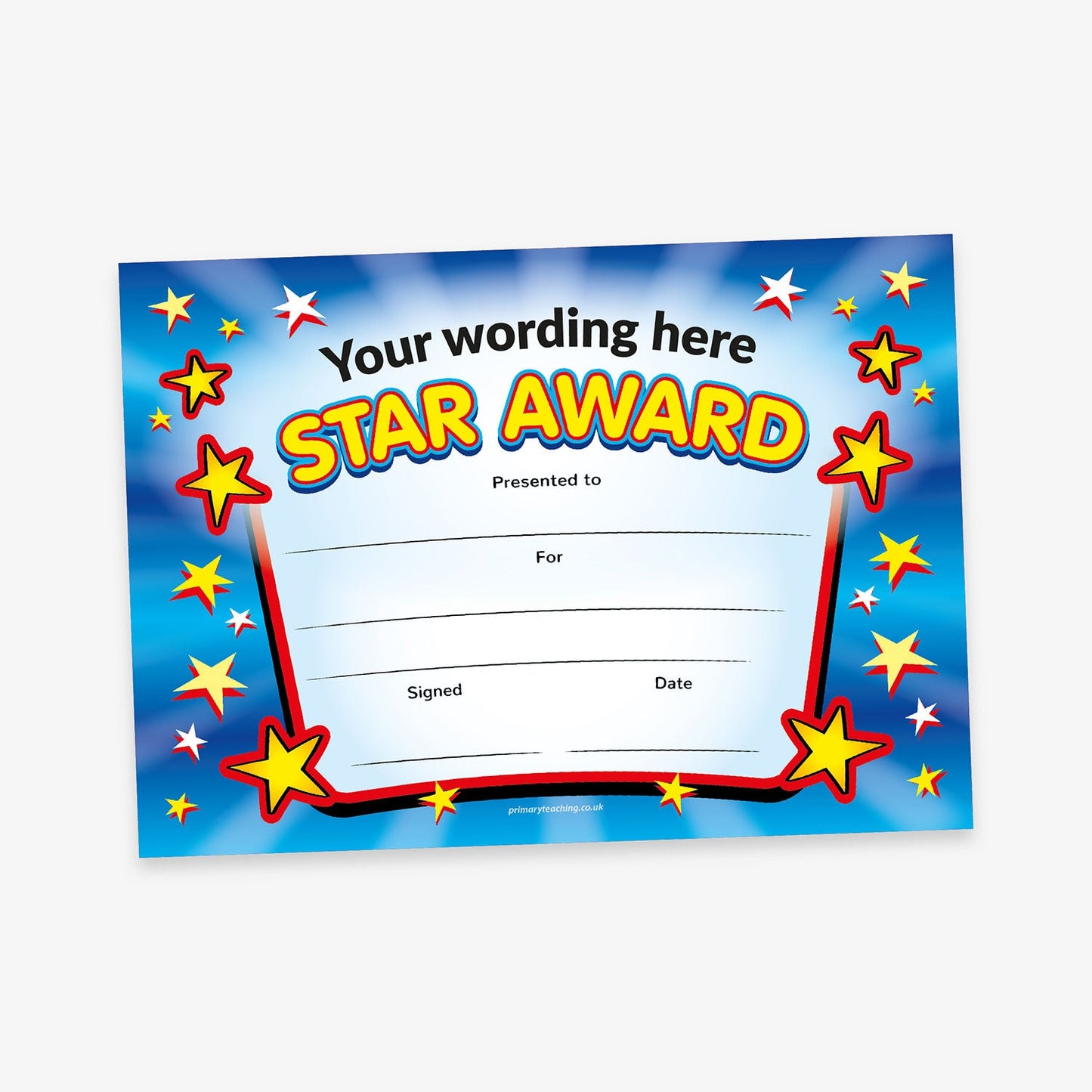 Personalised Star Award Landscape Certificate - A5