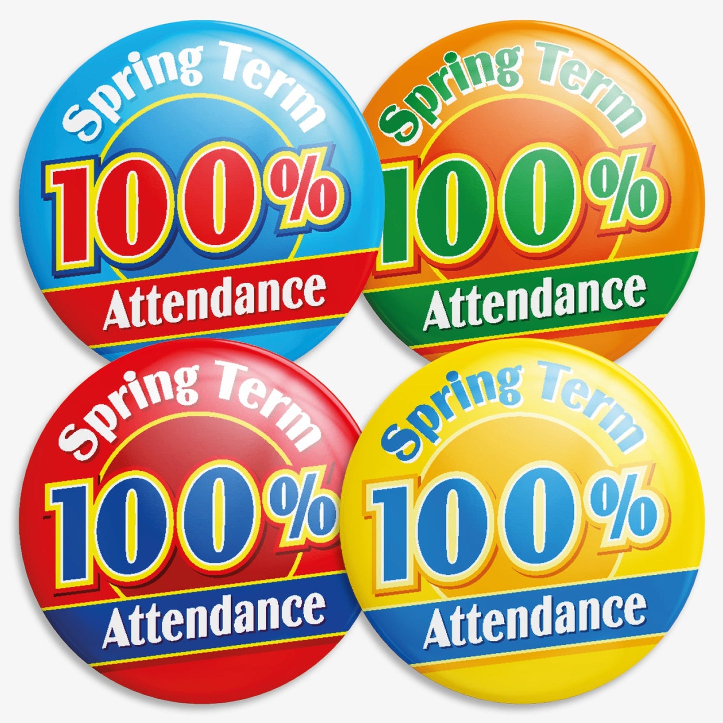 40 Spring Term 100% Attendance Badges - 38mm