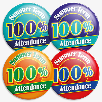 40 Summer Term 100% Attendance Badges - 38mm