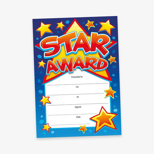 20 Star Award Certificates - Blue - A5