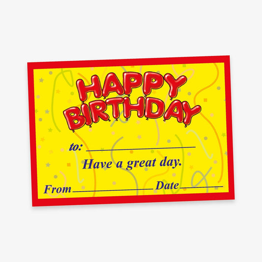 20 Happy Birthday Have a Great Day Certificates - A5