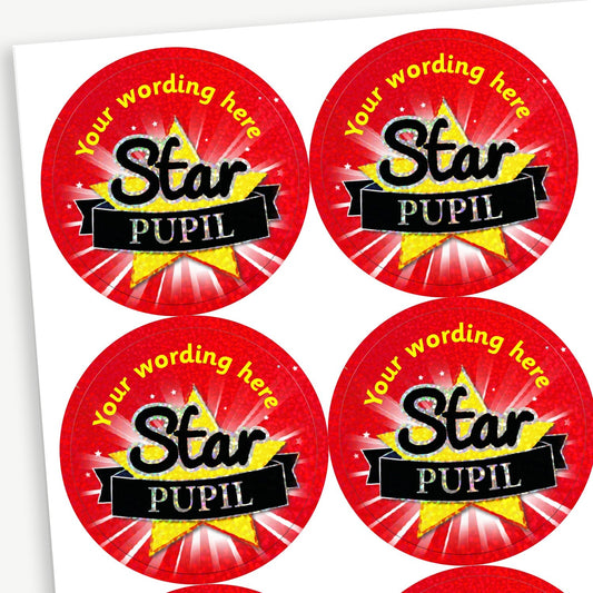 70 Personalised Holographic Star Pupil Stickers - 37mm