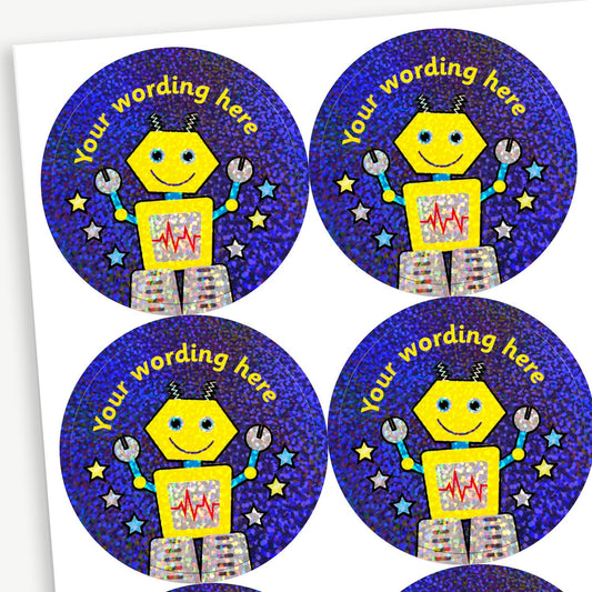 70 Personalised Holographic Robot Stickers - 37mm