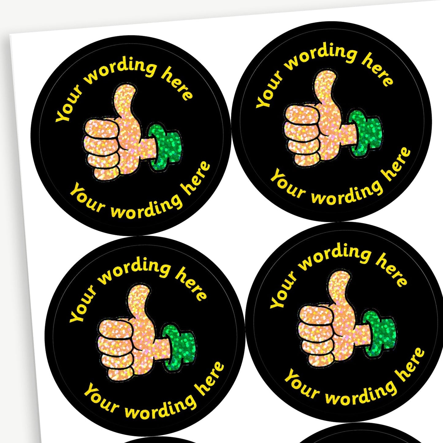 70 Personalised Holographic Thumbs Up Stickers - 37mm