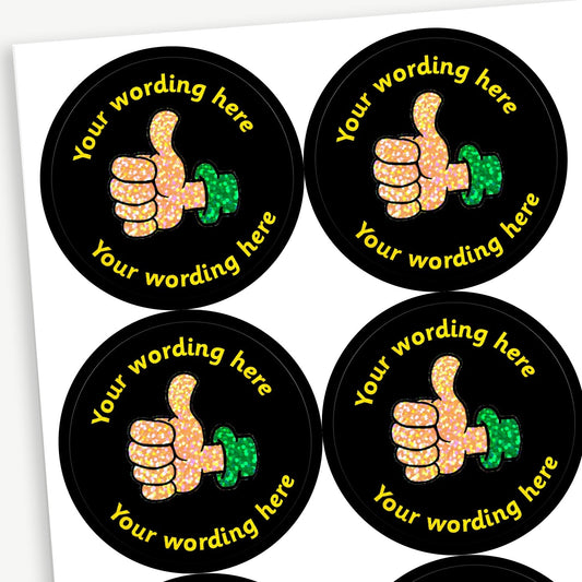 70 Personalised Holographic Thumbs Up Stickers - 37mm