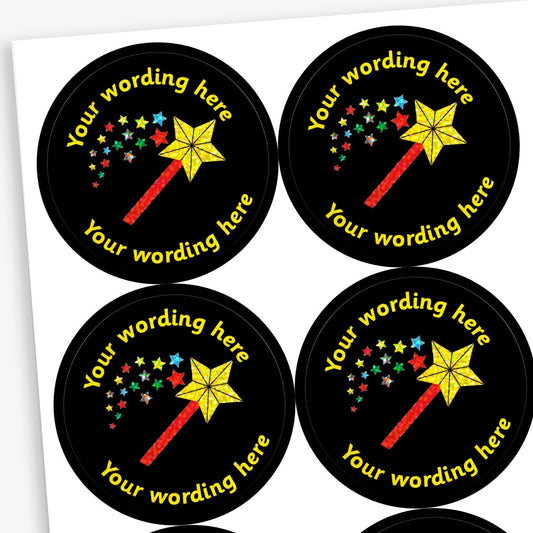 70 Personalised Holographic Magic Wand Stickers - 37mm