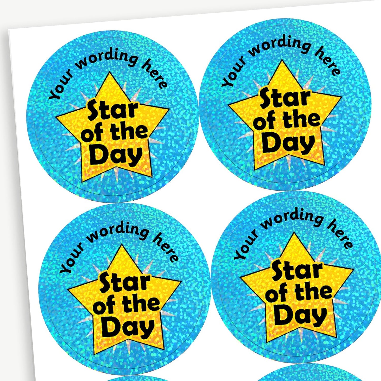 70 Personalised Holographic Star of the Day Stickers - 37mm
