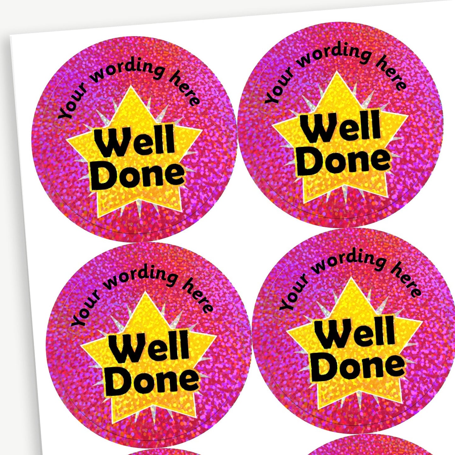 70 Personalised Holographic Well Done Star Stickers - 37mm