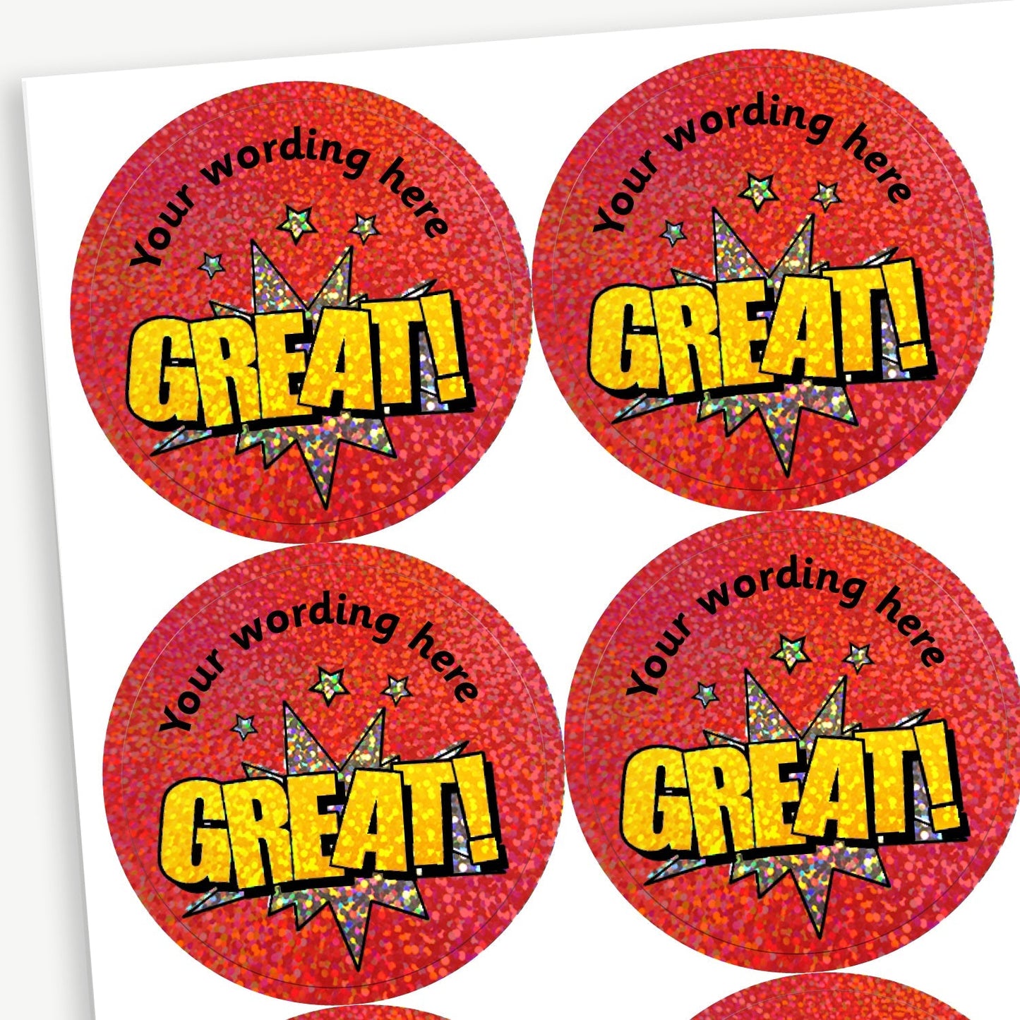 70 Personalised Holographic Great Stickers - 37mm