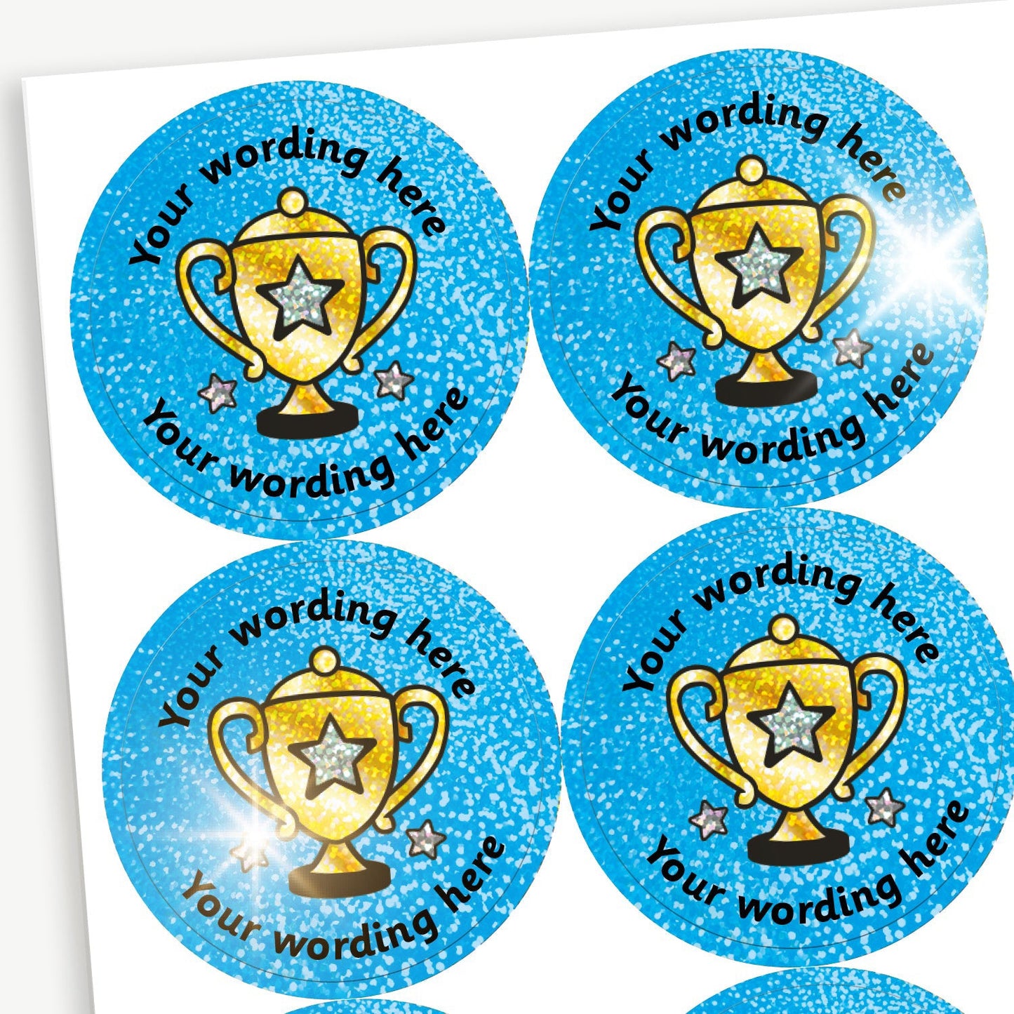 70 Personalised Holographic Trophy Stickers - 37mm