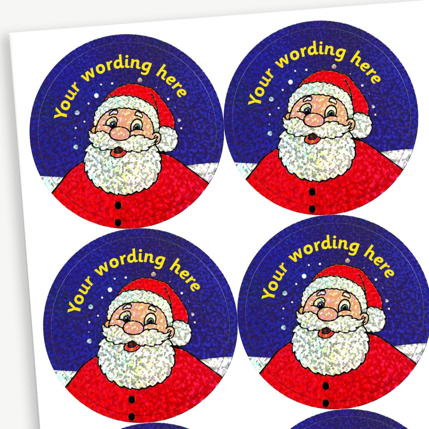 70 Personalised Holographic Santa Stickers - 37mm