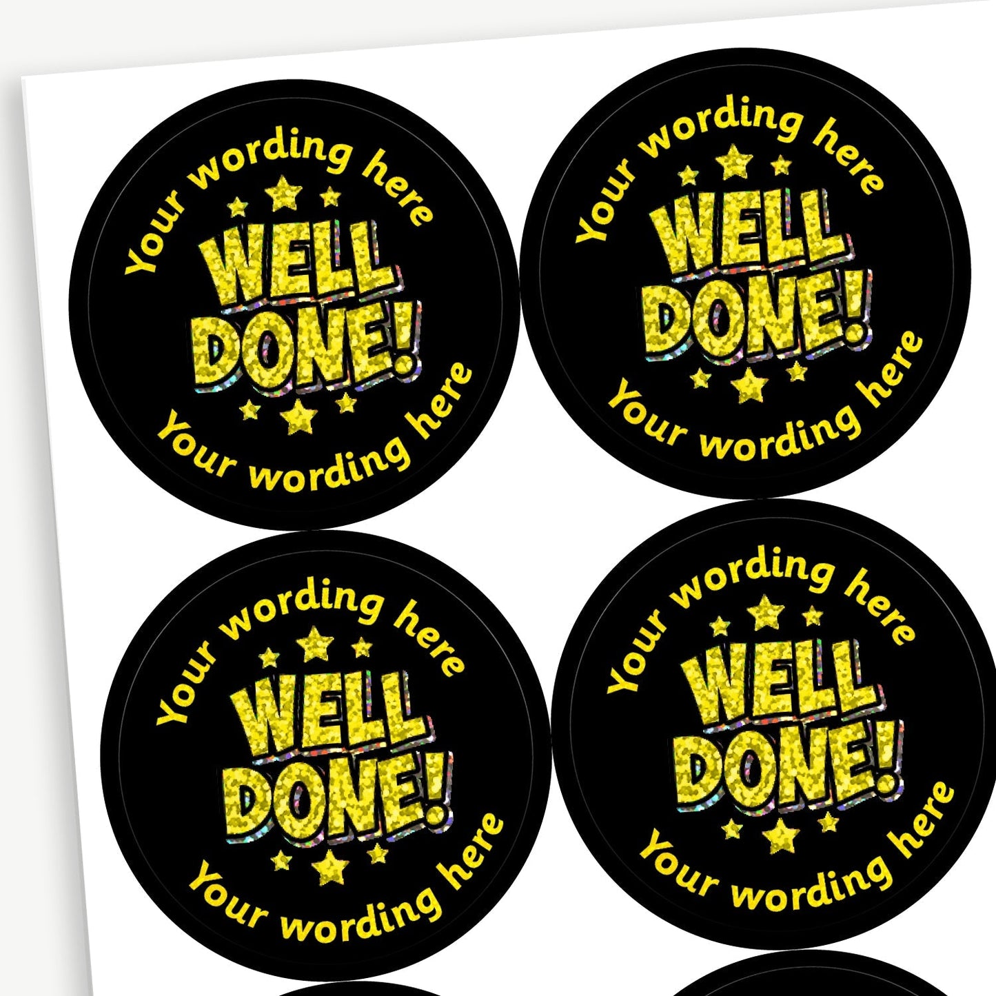 70 Personalised Holographic Well Done Stars Stickers - 37mm