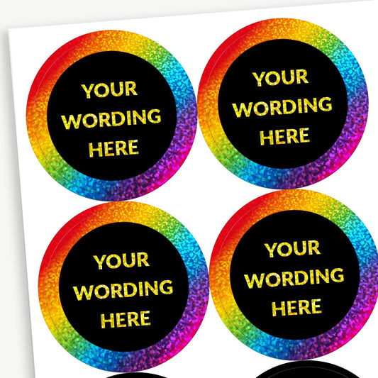 70 Personalised Holographic Neon Spectrum Stickers - 37mm