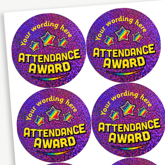 70 Personalised Holographic Attendance Award Stickers - 37mm