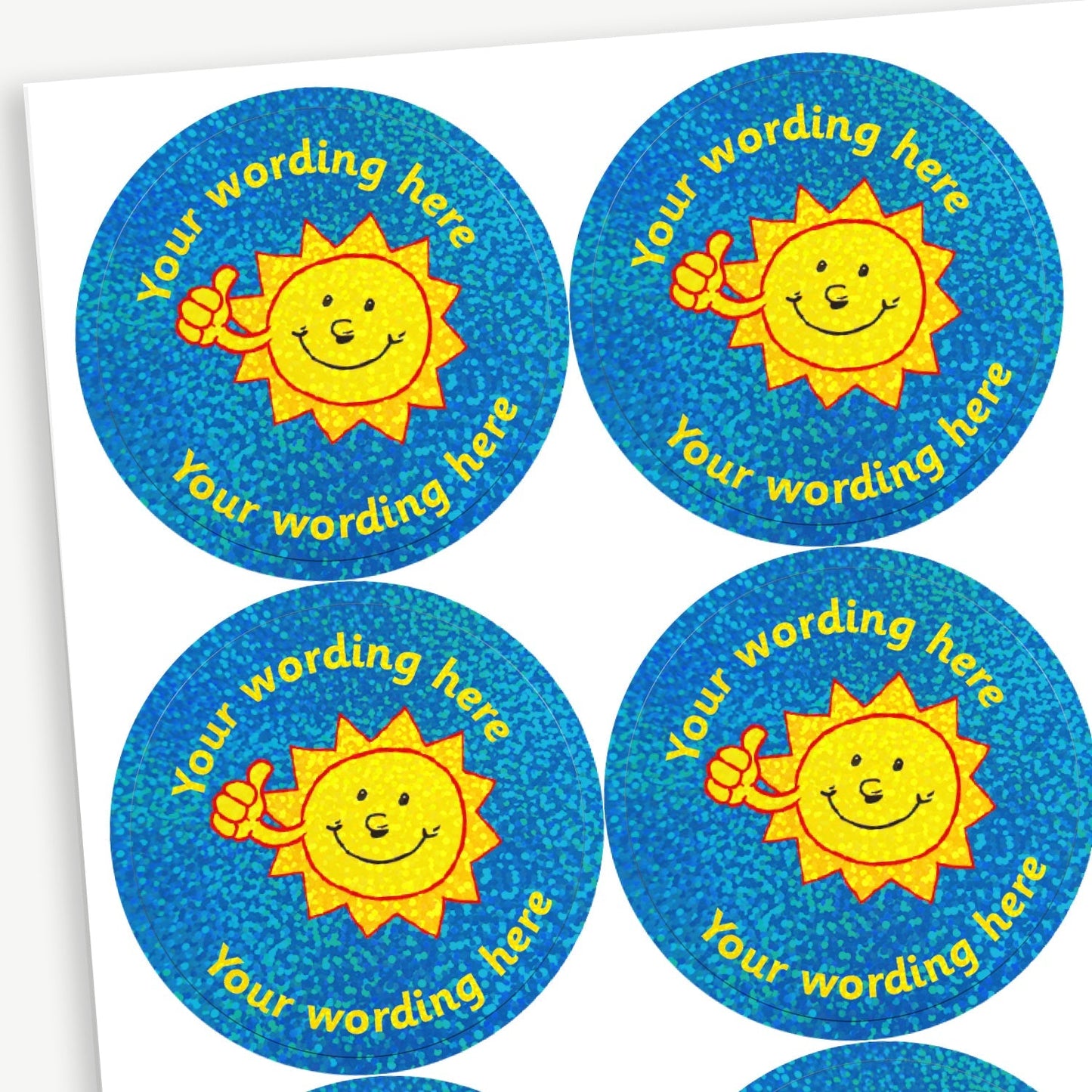 70 Personalised Holographic Sunshine Stickers - 37mm