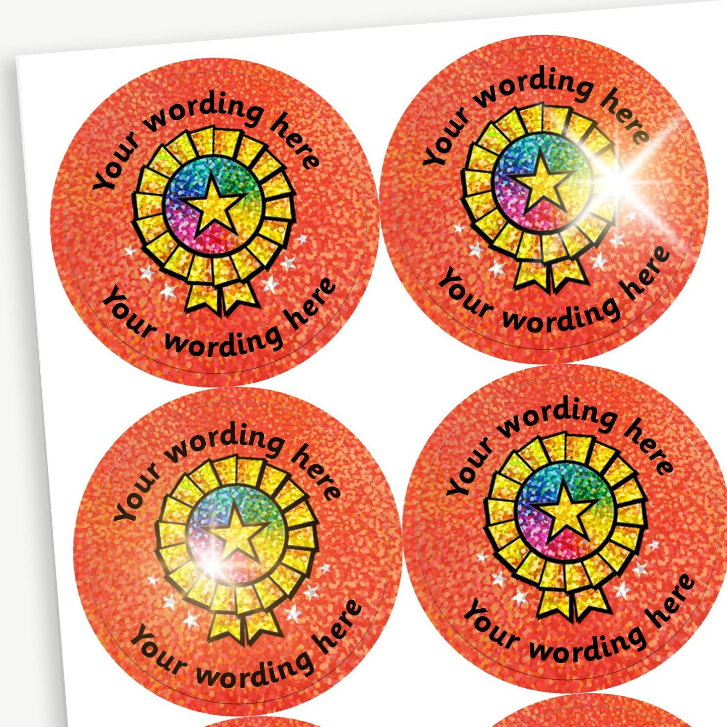 70 Personalised Holographic Rosette Stickers - 37mm