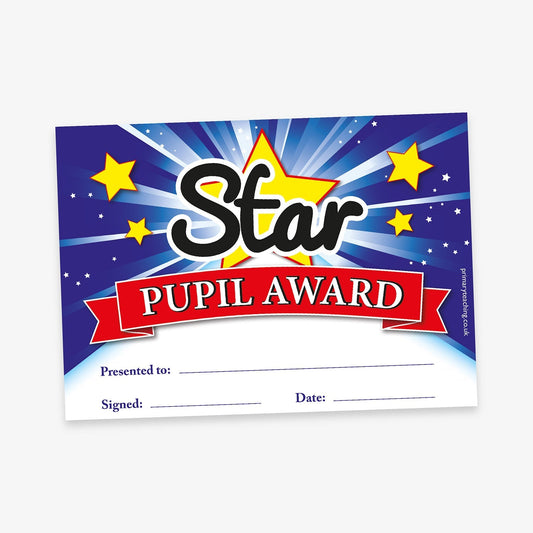 20 Star Pupil Award Certificates - Blue - A5