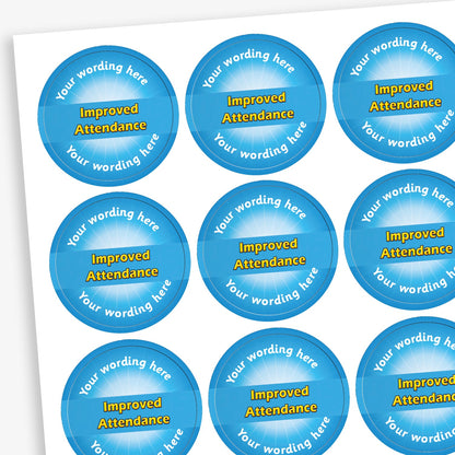 70 Personalised Improved Attendance Stickers - 25mm