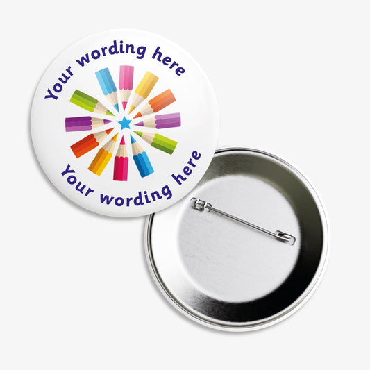 10 Personalised Pencils Badges - 38mm