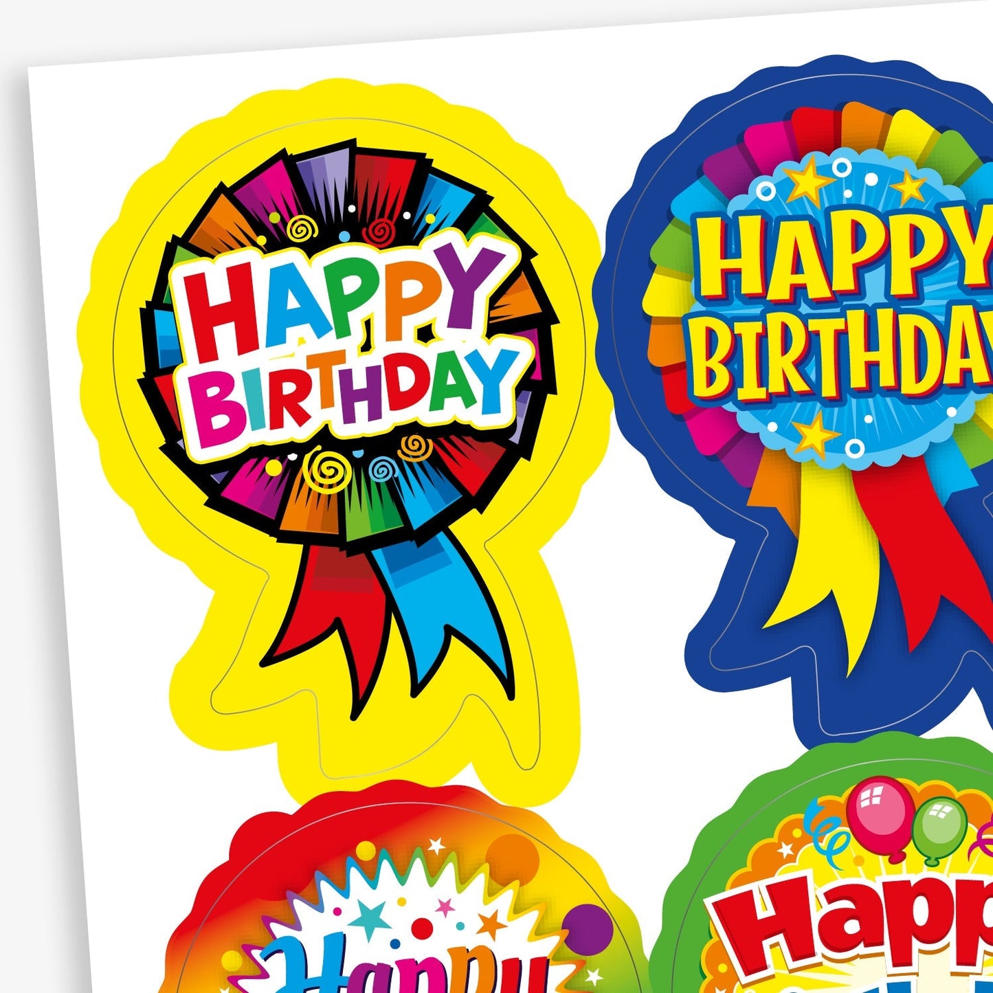 Rosette Happy Birthday Stickers - 54 x 37mm