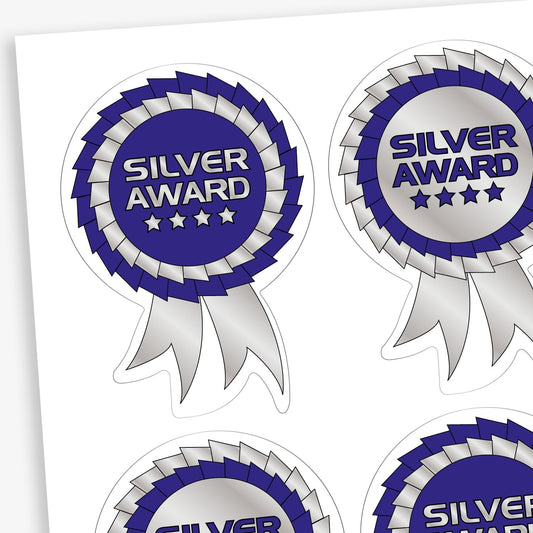 25 Metallic Rosette Stickers  - Silver - 54 x 37mm