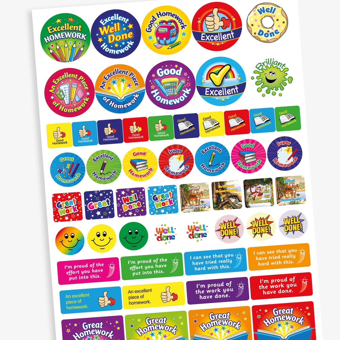 55 Homework Assorted Shape and Size Stickers