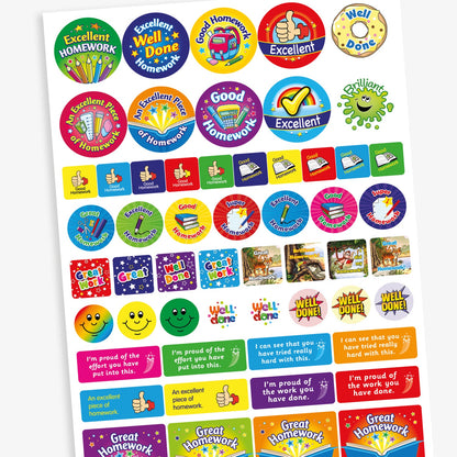 55 Homework Assorted Shape and Size Stickers