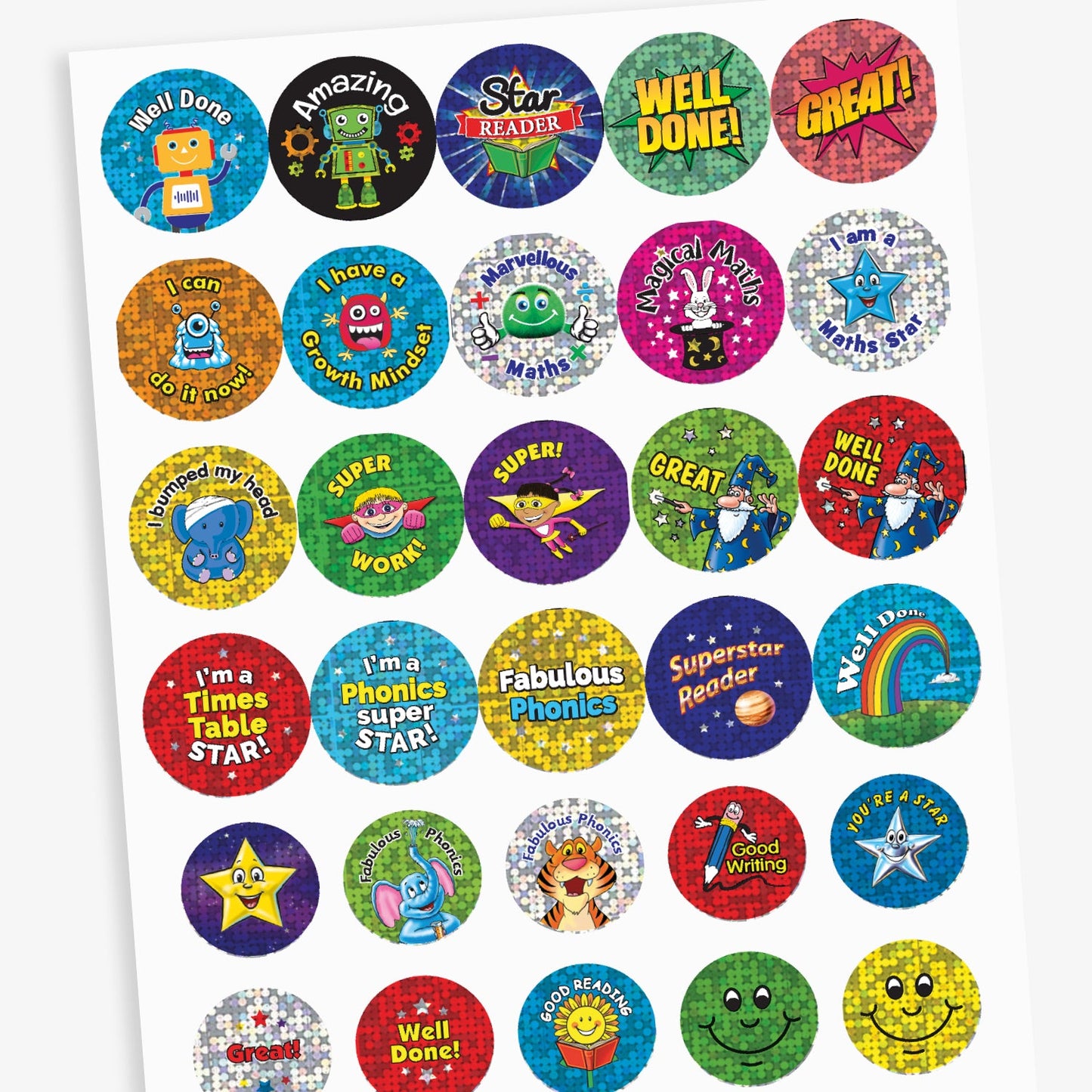 30 Assorted Holographic Shape and Size Stickers