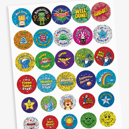 30 Assorted Holographic Shape and Size Stickers