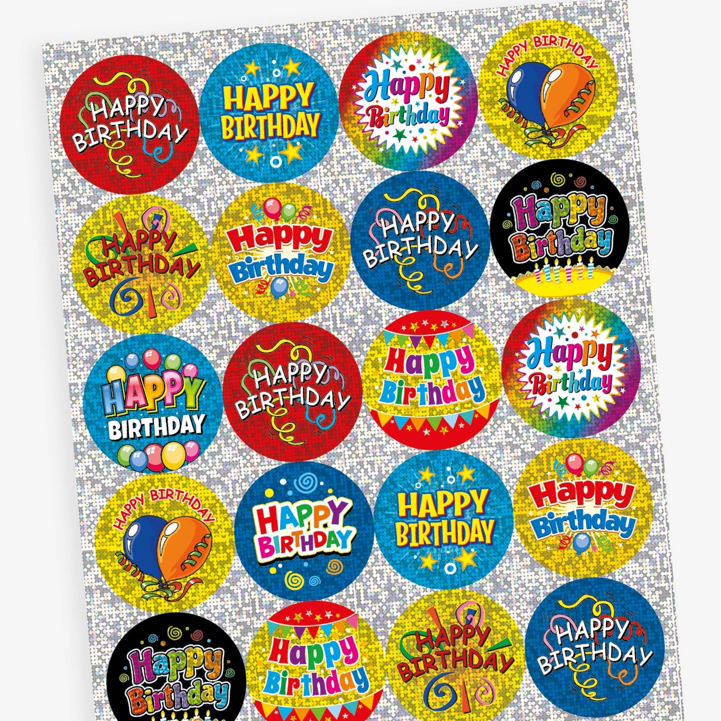 Holographic Happy Birthday Stickers - 32mm