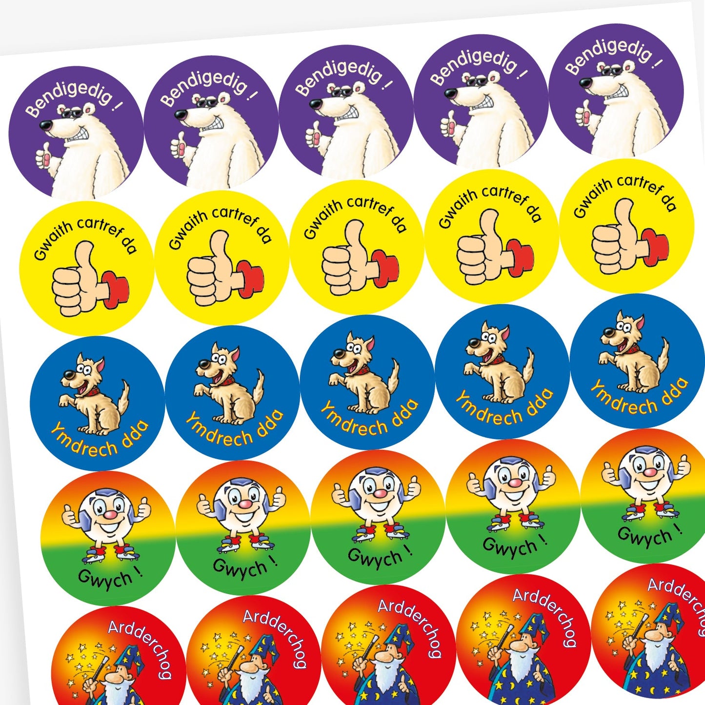 35 Welsh Phrase Character Stickers - 37mm