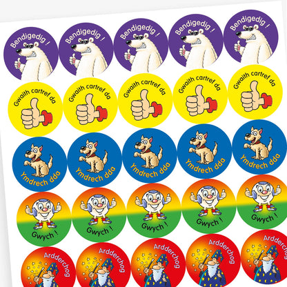 35 Welsh Phrase Character Stickers - 37mm