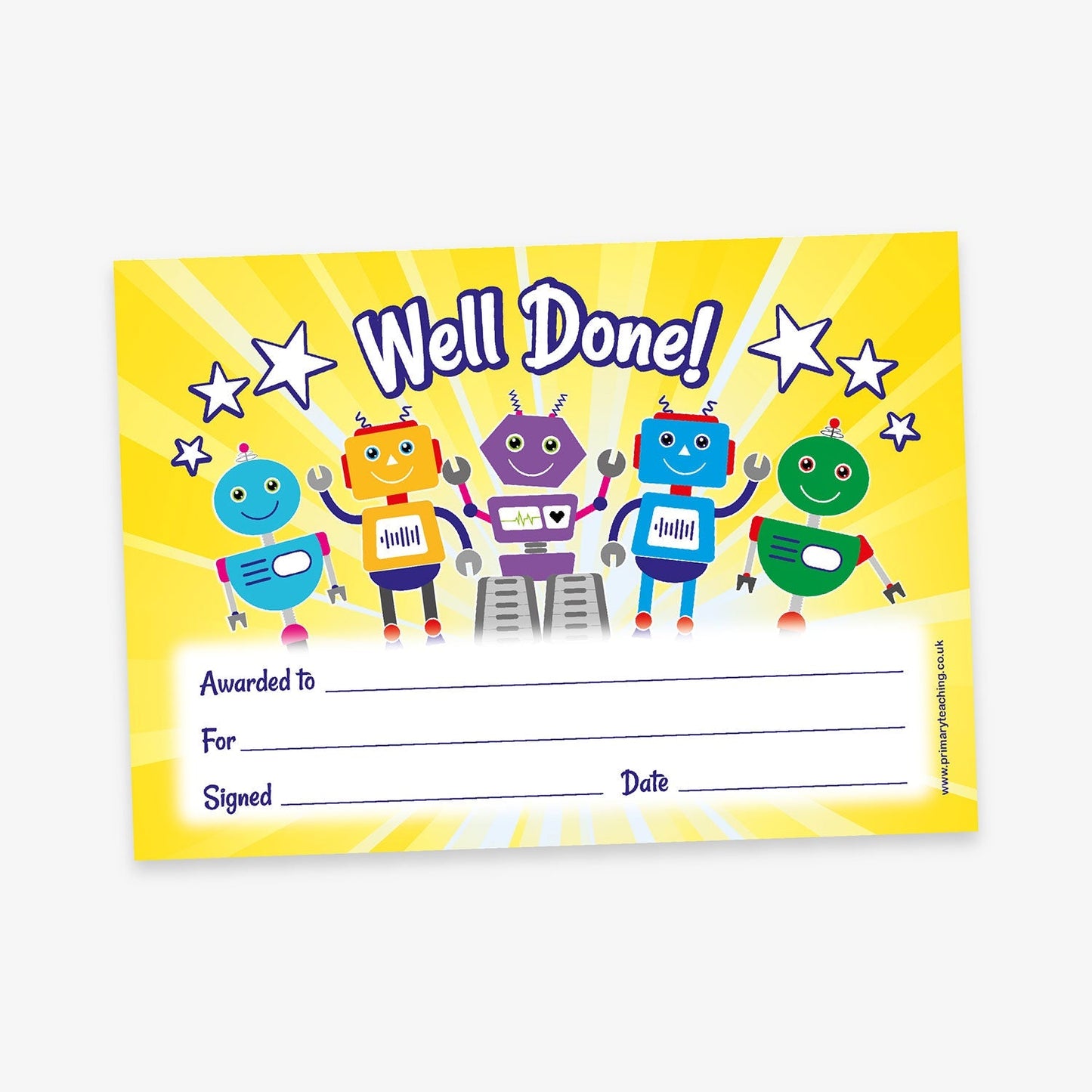 20 Tropical Fruit Scented Well Done Robot Certificates - A5