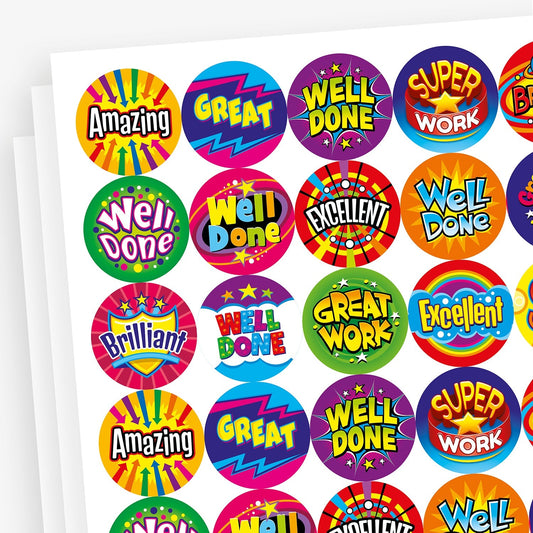 1050 Assorted Bright Reward Stickers - 25mm