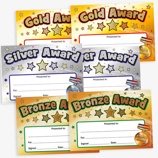 120 Holographic Gold, Silver and Bronze Certificates - A5