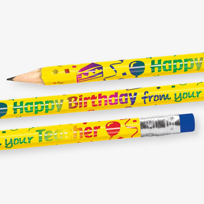 12 Metallic Happy Birthday from your Teacher Pencils