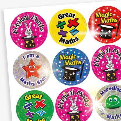70 Holographic Assorted Maths Stickers - 25mm