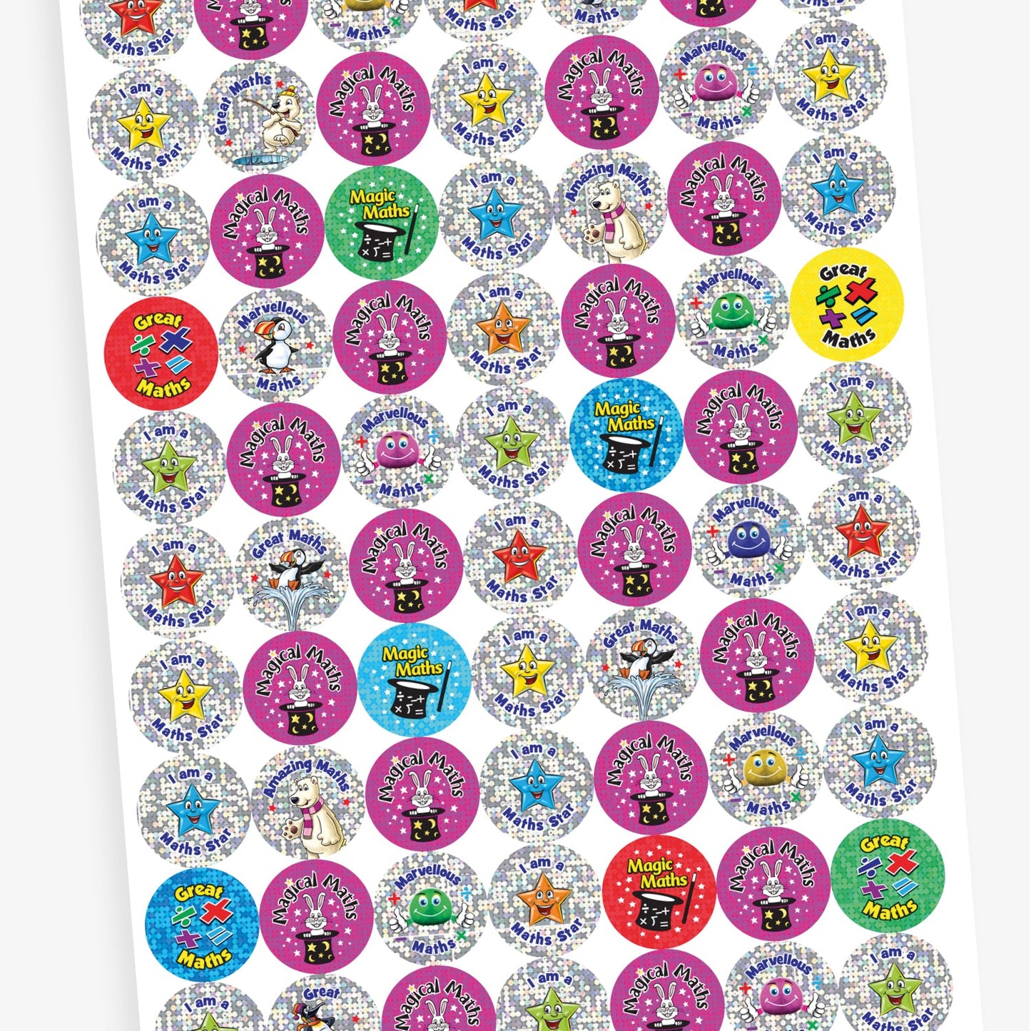 70 Holographic Assorted Maths Stickers - 25mm