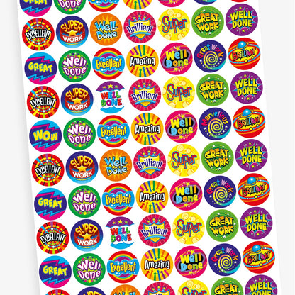70 Bright Wording Reward Stickers - 25mm