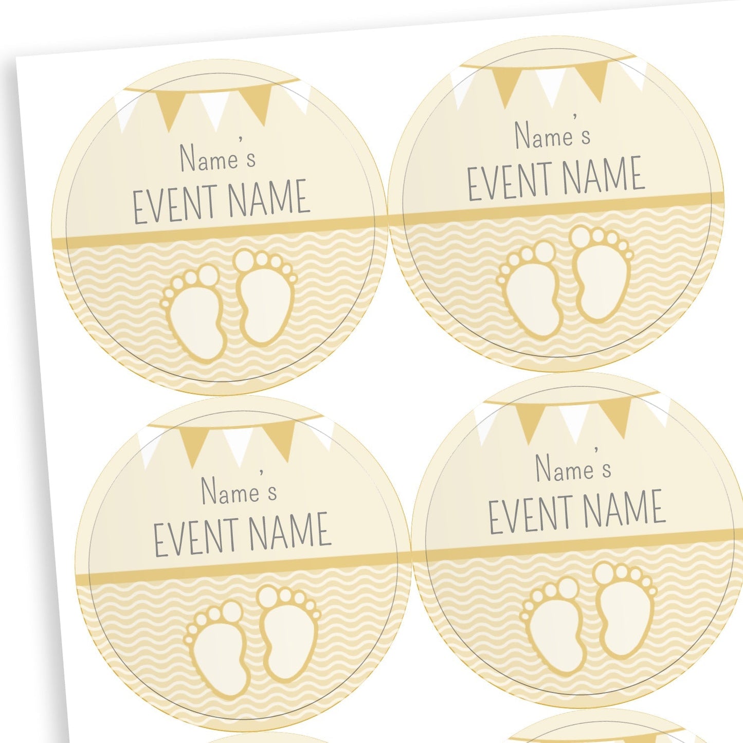 35 Personalised Baby Feet Baby Shower Stickers - 37mm